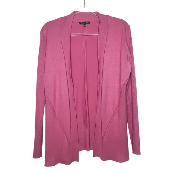 LETY & ME Waterfall Cardigan Sweater Open Front Knitted Draped Pink Womens Sz L - Picture 1 of 6